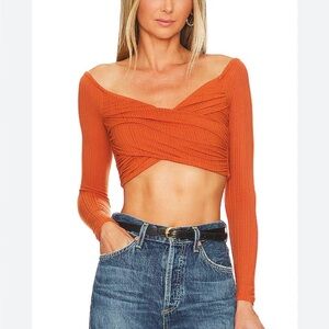 Tularosa Lizzie Top Burnt Orange Off-Shoulder Crop Top